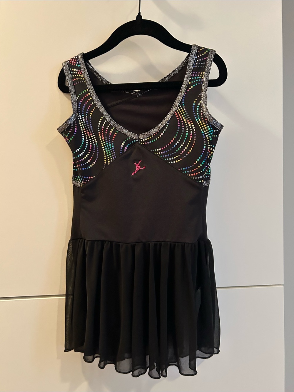 Capezio Black Dance Dress with Multicolor Sparkle Swirls S/CH - Picture 7 of 9